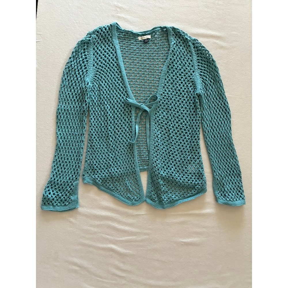 L American Eagle Open Knit Crochet Tie Front Cardigan Y2K Boho Coquette Coastal
